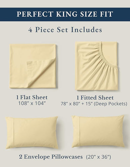 LANE LINEN 100% Organic Cotton King Size Bed Sheets, All Season Soft & Comfy Fully Elasticized Mercized Cotton King Sheets, 15" Deep Pocket Luxury Bed Sheets King Size- Vanilla