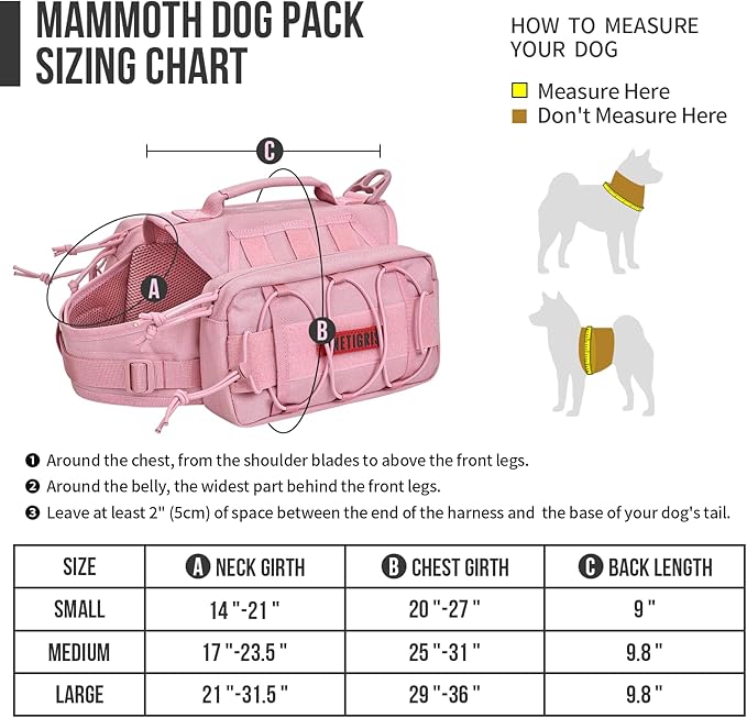 ONETIGRIS Dog Backpack for Medium & Large Dogs, Nylon Backpack for Dogs Tactical Pet Backpack with Side Pockets for Hiking Walking Training Running (Pink, Medium)-Mewly Pet