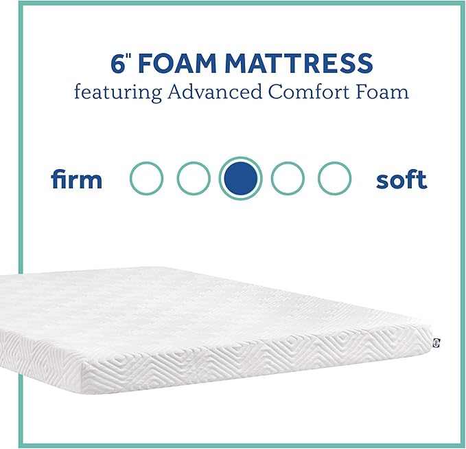 Sealy 6" Medium-Firm Adaptive Memory Foam Mattress with CopperChill Technology, Cooling Memory Foam Mattress for Pressure Relief, Twin, White