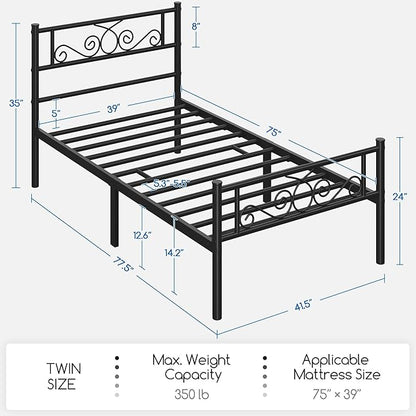 Yaheetech Twin Bed Frames Metal Platform Bed with Headboard and Footboard No Box Spring Needed Easy Assembly,Under-Bed Space: 12.6''/Black/Twin Bed