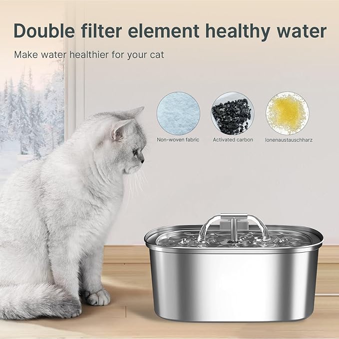 40 Pcs Cat Water Fountain Filters,20 Pack Cat Water Fountain Replacement Filters & 20 Pack Pre-Filter Sponges,Pet Fountain Filter Replacement for 3.2L/108oz Stainless Steel Fountain-Mewly Pet