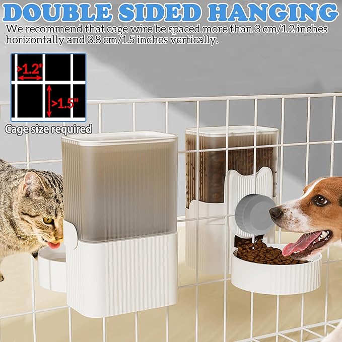 kathson Rabbit Gravity Auto Feeder Set 35oz Hanging Automatic Food Water Dispenser Cage Automatic Feeder Set for Rabbit Chinchilla Guinea Pig Hedgehog Ferret Kitty Puppy (Grey)-Mewly Pet