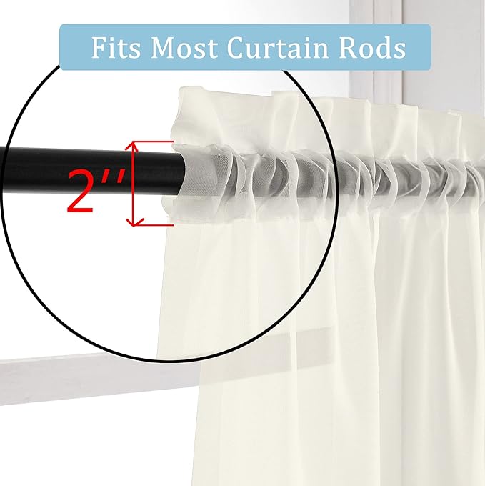 OWENIE Sheer Curtains 108" inches Long, 2 Panels Sheer Curtain Set, Rod Pocket Voile Drapes for Living Room, Airy Soft-Touching Drapes, 2pcs, Each 42" W x 108" L, Ivory
