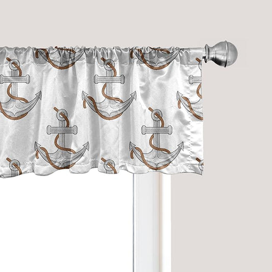 Ambesonne Vintage Nautical Tattoo Window Valance Pack of 2, Repetitive Anchor and Motif Maritime Pattern, Rod Pocket Curtain Valances for Kitchen Bedroom, 54" X 18", Pale Cinnamon Pale Grey