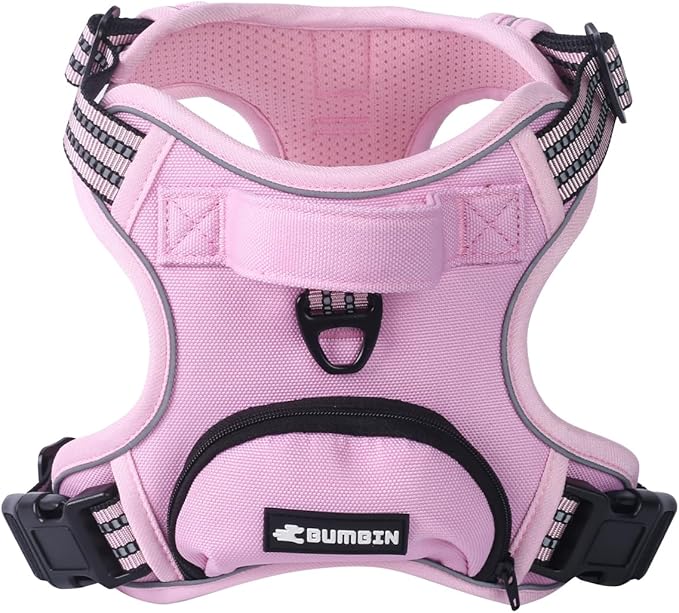 BUMBIN Dog Harness for Large Dogs, No Pull Adjustable No Choke Pet Vest with Dog Leash Fit Smart Reflective Pet Walking Harness for Training Easy Control Soft Handle Pink XL-Mewly Pet