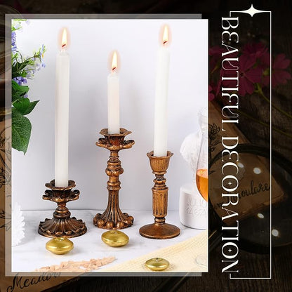 Suclain 6 Pcs Vintage Candlestick Holders Taper Resin Candle Holder Retro Antique Candle Holder Floral Decorative Candlesticks for Wedding Anniversary Table Centerpieces Fireplace Home Decor(Bronze)