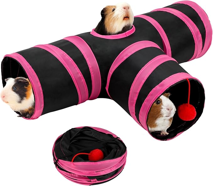 Rypet Guinea Pig Tunnel, 3 Way Collapsible Rabbit Tunnel, Small Pet Tunnels and Tubes with Interactive Ball for Rabbit Ferret Hamster Chinchilla Hedgehog Hiding and Resting-Mewly Pet