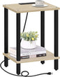 TUTOTAK End Table with Charging Station, Small Side Table with Outlets, Nightstand Bedside Table, 2-Tier Storage Shelf for Small Space, Living Room, Bedroom, Oak TB01BO040