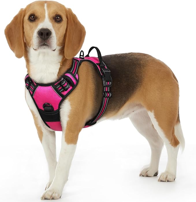 Eagloo Dog Harness Small Sized Dog, No Pull Service Vest with Reflective Strips and Control Handle, Adjustable and Comfortable for Easy Walking, No Choke Pet Harness with 2 Metal Rings, Rose Red, S-Mewly Pet