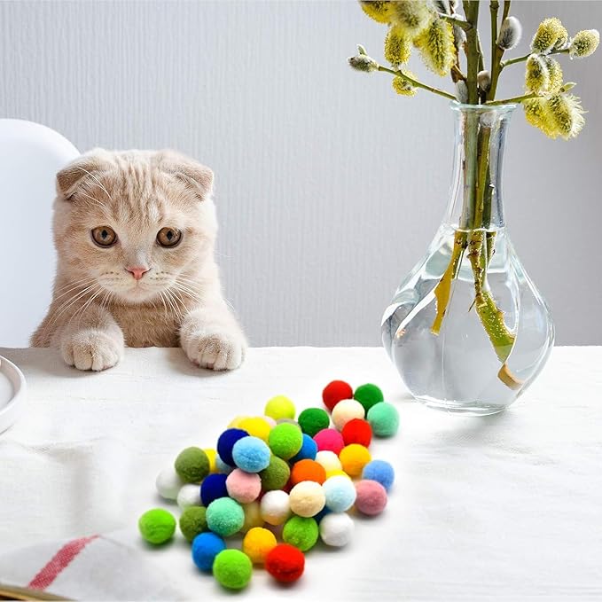 Loty Store 50PCS Cat Toys Balls 3CM,Soft Colorful Pompoms Ball Cat Chew Toy Kitten Pet Toy, Scratching Balls Toy Interactive Pet Supplies for Cats Kittens Dog-Mewly Pet