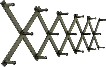 SKOLOO Hat Rack for Wall with 17 Hooks, Solid Wooden, Modern, Expandable Coat Rack Wall Mount for Coats, Hats, Bags, Baseball Caps, Dark Walnut Color