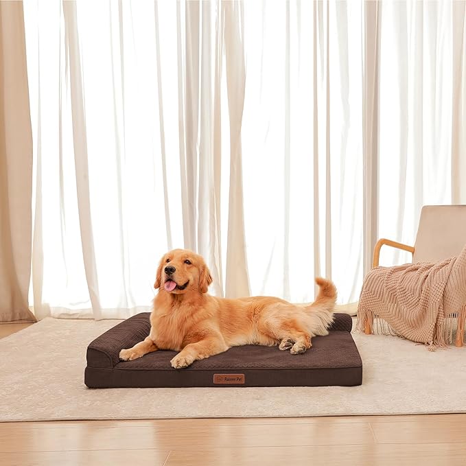 Orthopedic Dog Beds Large Sized Dog, 3 Inch Memory Foam Pet Bed for Medium and Large Dogs, Washable Removable Cover, Nonskid Bottom, Waterproof, 44x32 Inches XXL Brown Grey-Mewly Pet