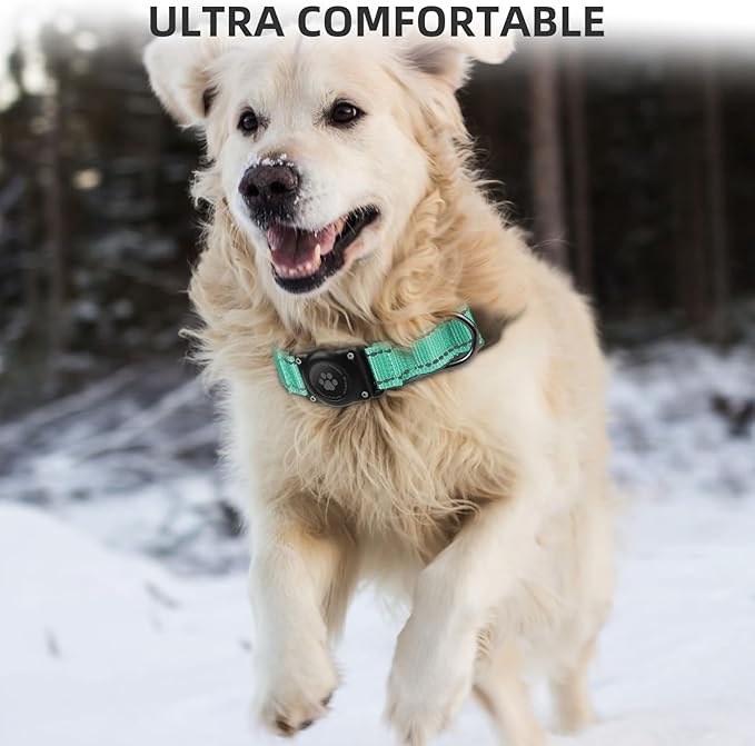 Upgraded AirTag Dog Collar, IP68 Waterproof Air Tag Dog Collar Holder, Reflective, Ultra-Durable, Comfortable Padded, Heavy Duty Dog Collars for Small Medium Large Dogs (Aqua, S)-Mewly Pet