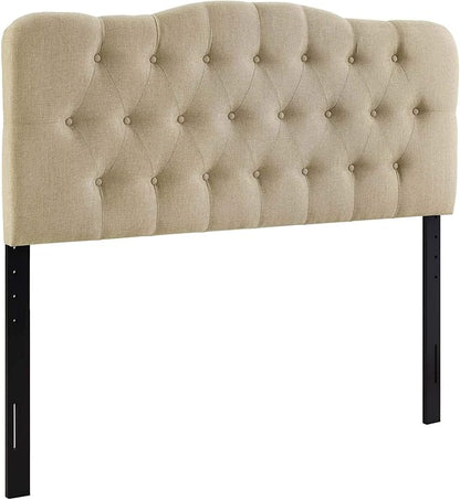 Modway Annabel Tufted Button Linen Fabric Upholstered Queen Headboard in Beige