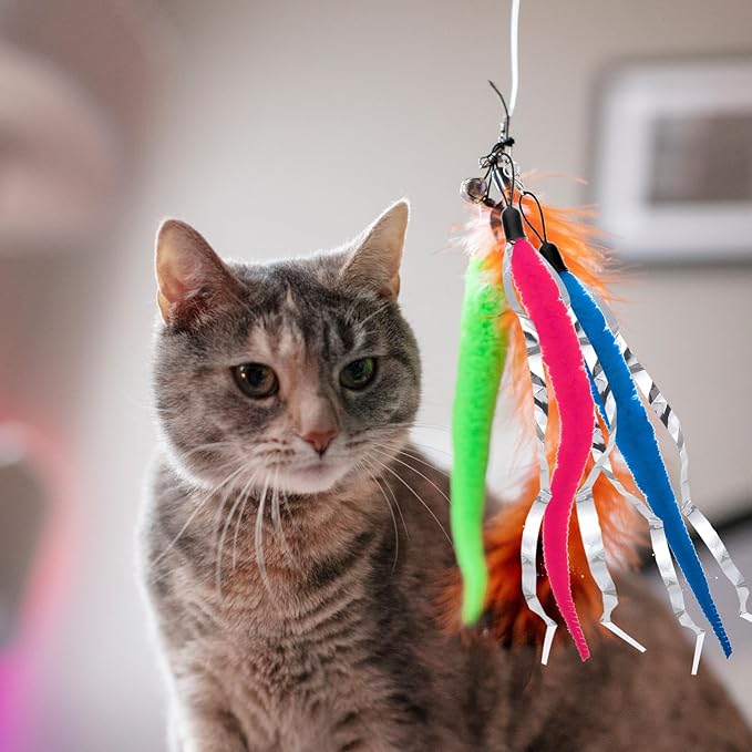 Cat Worm Toy with Foil, 10 PCS Cat Wand Attachments Worms Toy Interactive Cats Wand Attachments Worms Toys for Indoor Cats-Mewly Pet