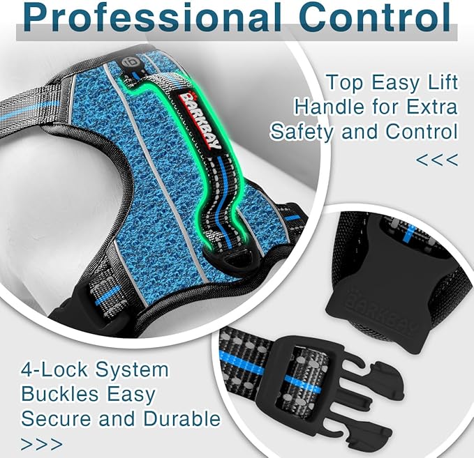 BARKBAY Dog Harness No Pull with ID Tag Pocket - Heavy Duty, Reflective, Easy Control for Large Dogs(Blue/Black,L)-Mewly Pet