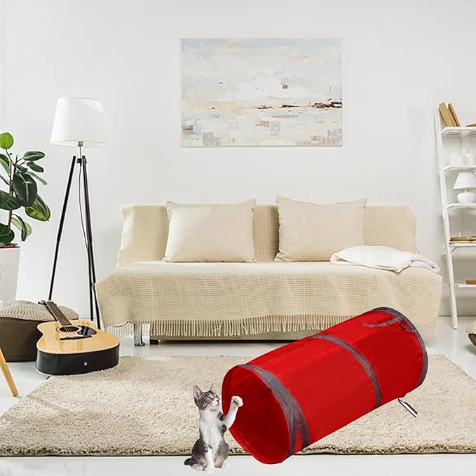 iCAGY Foldable Spiral Cat Tunnel - Indoor Toy for Small Cats, Kittens, and Rabbits - Tube for Interactive Play and Outdoor Fun - Pet Activity Toy Red 20" 3 Pcs-Mewly Pet