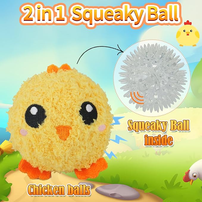 DKING 3Pack Squeaky Dog Balls,2 in1 Funny Puppy Ball Toys,Birthday Dog Toy for Small Medium Dogs (Farm Ball)-Mewly Pet