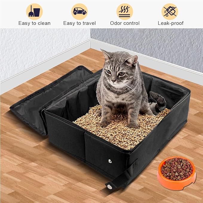 Portable Cat Travel Litter Box with Zipped Lid, Foldable Travel Litter Box, No Leakage, No Smell, Waterproof, Easy to Carry, Easy to Use in Hotels, Car-Mewly Pet