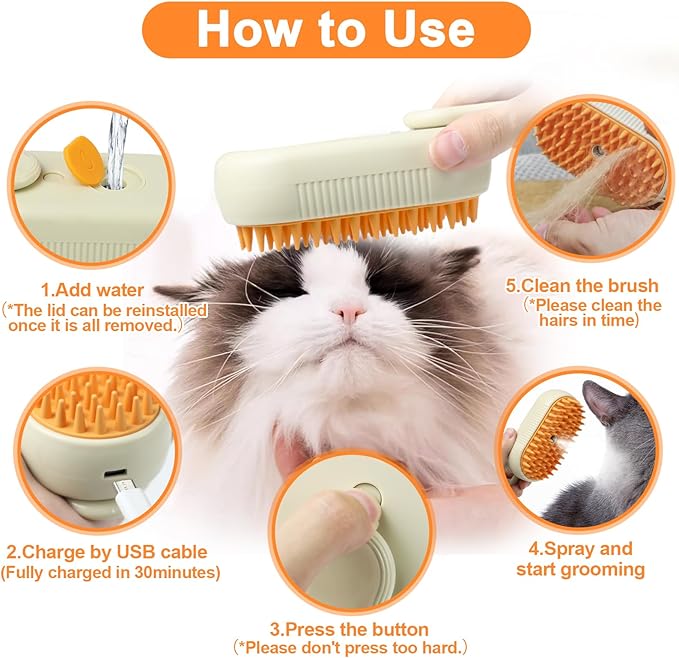 Nepfaivy Pet Steam Brush for Cat - Cat Steam Brushes for Indoor Cats Shedding, Rechargeable Steaming Brush for Dogs, Dog Mist Water Steamer, Pet Spray Hair Removal Comb for Massage Grooming-Mewly Pet