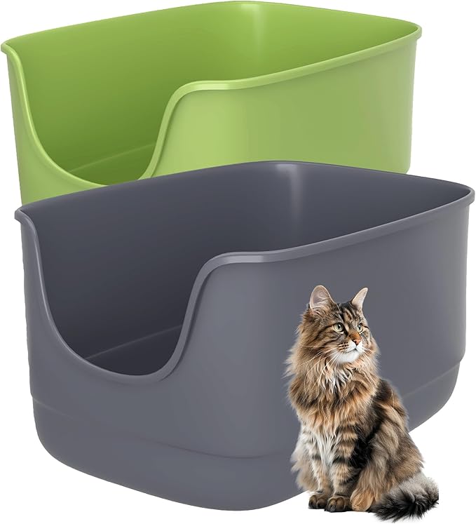 Gefryco Jumbo Cat Litter Box with High Sides, Extra Large for Muti Cats Open Big Cat Litter Box Anti-Splashing, High Wall Litter Tray for Indoor Medium and Large Cats(2Pack)-Mewly Pet