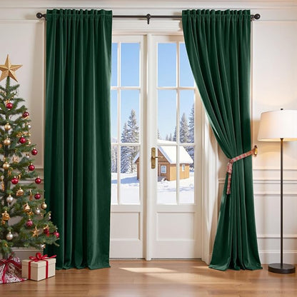Lazzzy Velvet Blackout Curtains Thermal Insulated Room Window Drapes Super Soft Luxury Curtains for Living Room Bedroom Rod Pocket 2 Panels, Emerald Green, 52" W x 84" L