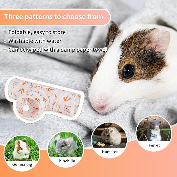 Rypet Guinea Pig Tunnel 3 Way Collapsible Small Pet Tunnels and Tubes with Interactive Ball for Baby Rabbit Ferret Hamster Chinchilla Hedgehog Hiding and Resting-White-Mewly Pet