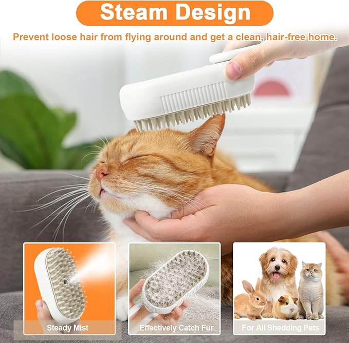 Nepfaivy Cat Steam Brush for Shedding - Steam Cat Brush for Indoor Cats, Rechargeable Steaming Pet Mist Water Steamer for Indoor Kitten, Pet Spray Hair Removal Comb for Massage, Spritz Defur Comb-Mewly Pet