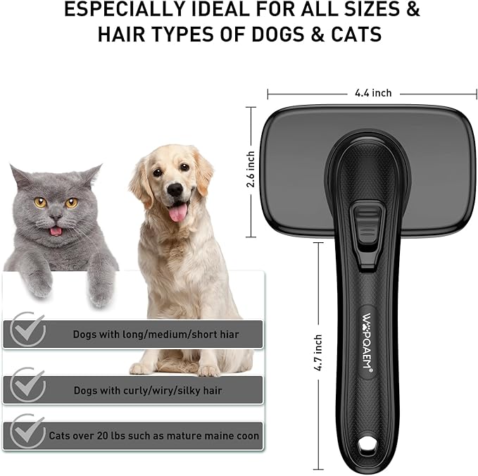 Dog Brush for Shedding & Grooming Small Medium Large Dogs & Cats - Remove Loose Fur, Knot, Undercoat. Suitable for Long Short Hair Lengths sensitive Animals, Black-Mewly Pet