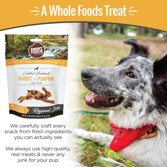 Smart Cookie All Natural Dog Treats - Rabbit & Pumpkin - Training Treats for Dogs with Allergies or Sensitive Stomachs - Soft Dog Treats, Grain Free, Chewy, Human-Grade, Made in USA - 5oz, Pack of 3-Mewly Pet