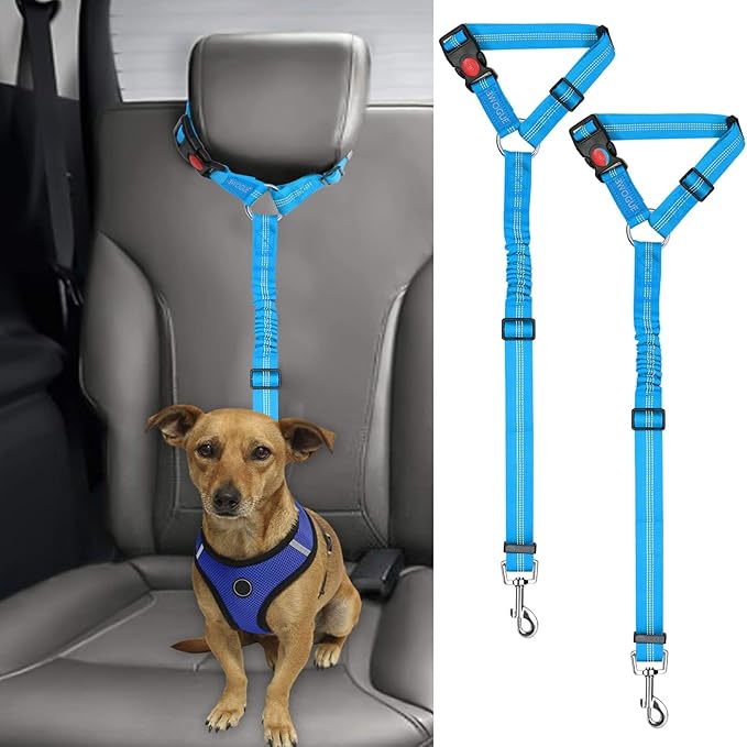 BWOGUE 2 Packs Dog Cat Safety Seat Belt Strap Car Headrest Restraint Adjustable Nylon Fabric Dog Restraints Vehicle Seatbelts Harness-Mewly Pet