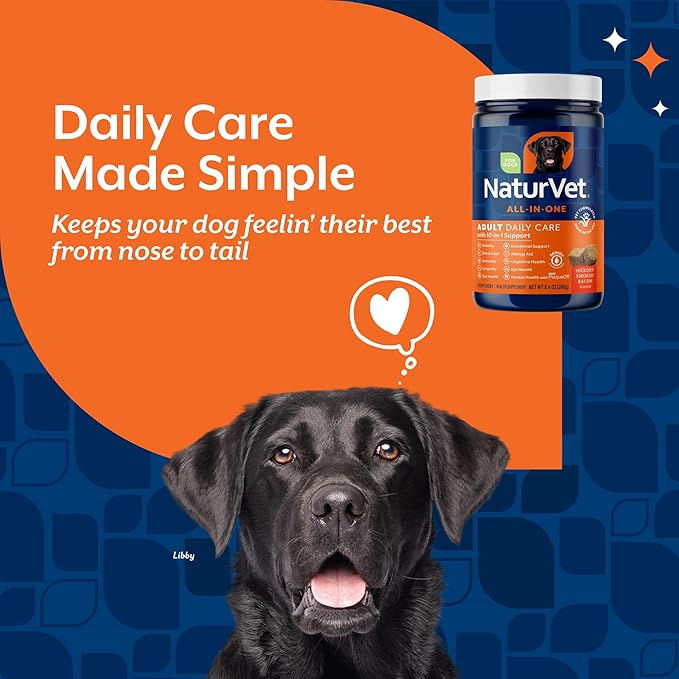 NaturVet All-in-One Adult Dog Daily Care, 10-in-1 Supplement Dog Soft Chews for Mobility, Skin, Digestion, Teeth, Cognition, Eyes, Hickory Smoked Bacon Flavored Pet Supplement for Dogs, 60 Count-Mewly Pet