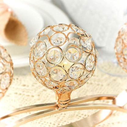 Crystal Tealight Candle Holder Centerpiece Home Decorative Candlestick Holder Elegant Table Centerpiece Home Decor Wedding Party Anniversary (Gold, 3 Arm of 4 Pcs)