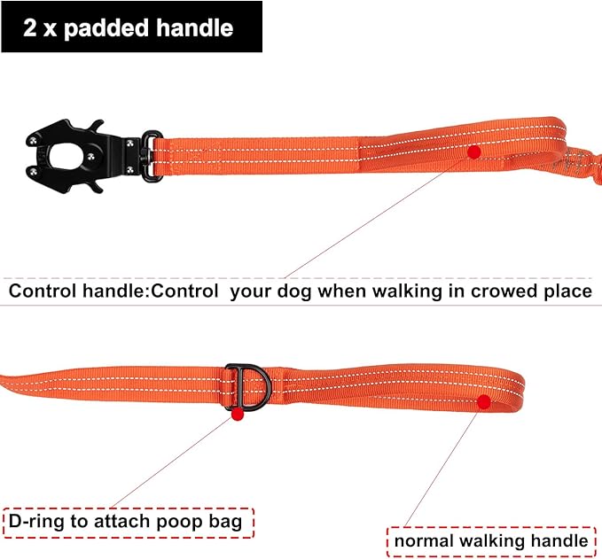 ICEFANG Tactical Dog Leash,K9 Training Walking Bungee Lead with 2 Control Handle,Heavy Duty Quick Release Metal Clasp,for Medium Large Breed (Reflective Orange, 6 FT)-Mewly Pet