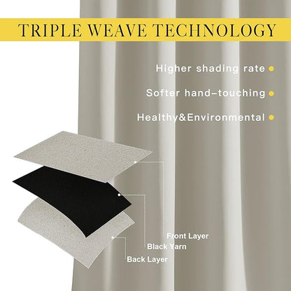 NICETOWN Natural Room Darkening Curtains for Living Room, Grommet Thermal Curtains Light & Sound Reducing Window Treatments for Bedroom/Home Family, W46 x L102