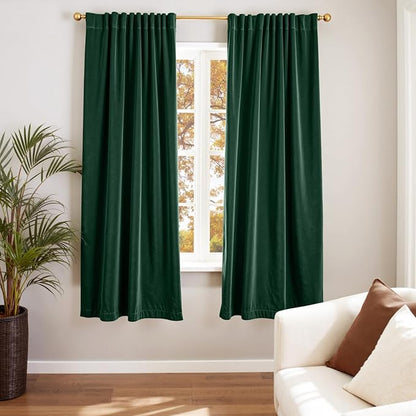 Lazzzy Velvet Blackout Curtains Thermal Insulated Room Window Drapes Super Soft Luxury Curtains for Living Room Bedroom Rod Pocket 2 Panels, Emerald Green, 52" W x 72" L