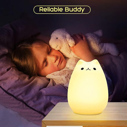 Litake Kitty Night Light, USB Rechargeable Silicone Cute Cat Night Light for Kids Baby Children, 7-Color Changing LED Cat Lamp Nursery Nightlights for Kids Bedroom (Celebrity)
