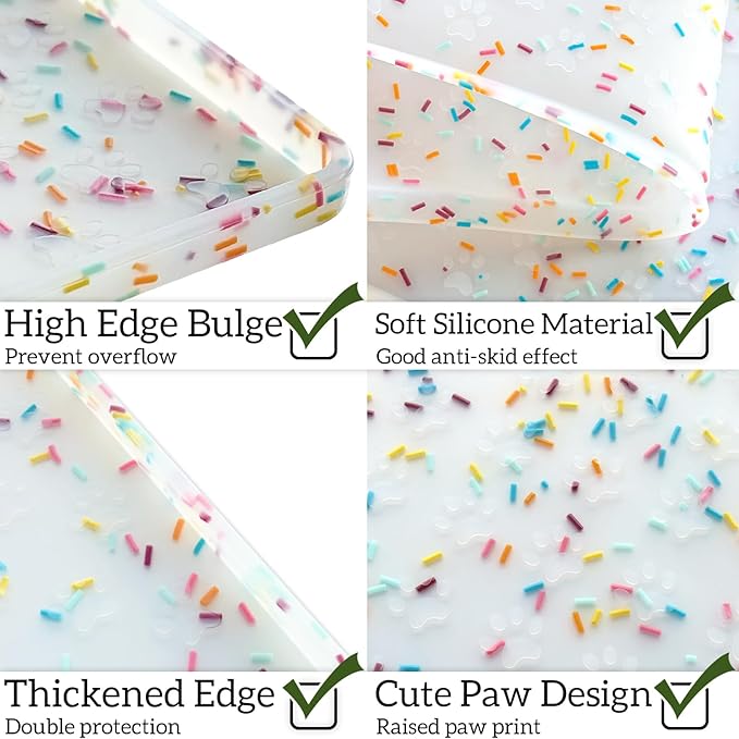 Ptlom Dog Food Mat Anti-Slip Dog Bowl Mats for Food and Water, Waterproof Pet Placemat Prevents Messy Spill to Floor, Silicone Puppy Feeding Tray for Small, Medium and Large Dogs Cats-Mewly Pet