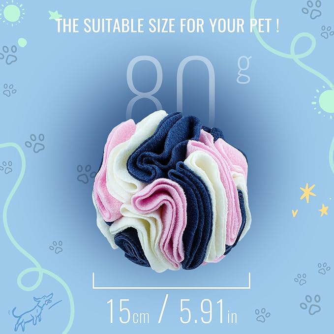 Pet Snuffle Ball, Puzzle Sniffing Interactive Dog Ball for Blind Dogs Training Stress Relief Dog Enrichment Toys Treat Machine Washable (15cm, Classic Pink Blue White)-Mewly Pet