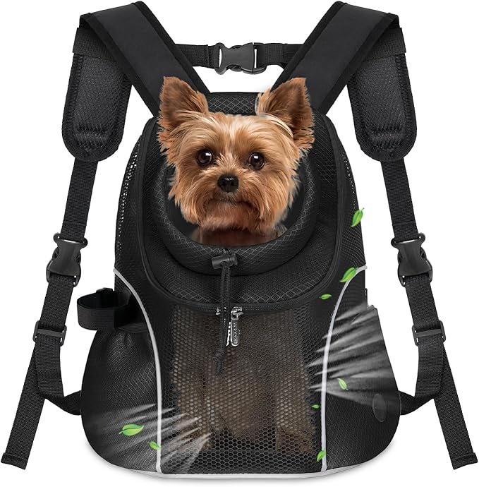 WOYYHO Pet Dog Carrier Backpack Small Dog Front Backpack Ventilated Mesh Dog Travel Back Pack with Safety Belt for Travel Hiking Cycling Outdoor Use (S (2-4.5 lbs), Black)-Mewly Pet