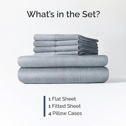 Queen 6 Piece Sheet Set - Comfy Breathable & Cooling - Soft Hotel Luxury Bedding Set with 8-16 Inch Deep Pockets - 1 Flat & 1 Fitted Sheet & 4 Pillowcases - Wrinkle Free & Easy Care - Heathered Blue