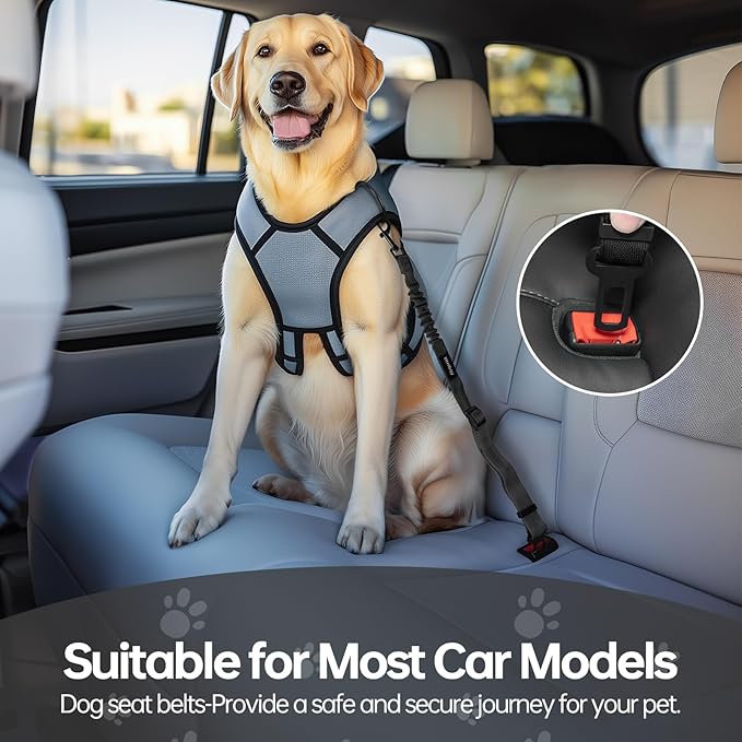 Thickened Dog Seat Belt for Car, 3 Pack Set Retractable Dog Car Leash Adjustable Dog Seat Belt for Vehicle Nylon Pet Safety Seat Belts Heavy Duty & Elastic,Seat Belt for Large Dogs in Car, Black-Mewly Pet