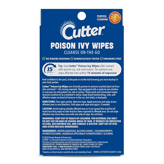 Cutter Poison Ivy Wipes, On-the-Go Cleansing for Poison Ivy, Oak & Sumac, 12 Wipes, (3 Pack)-Mewly Pet