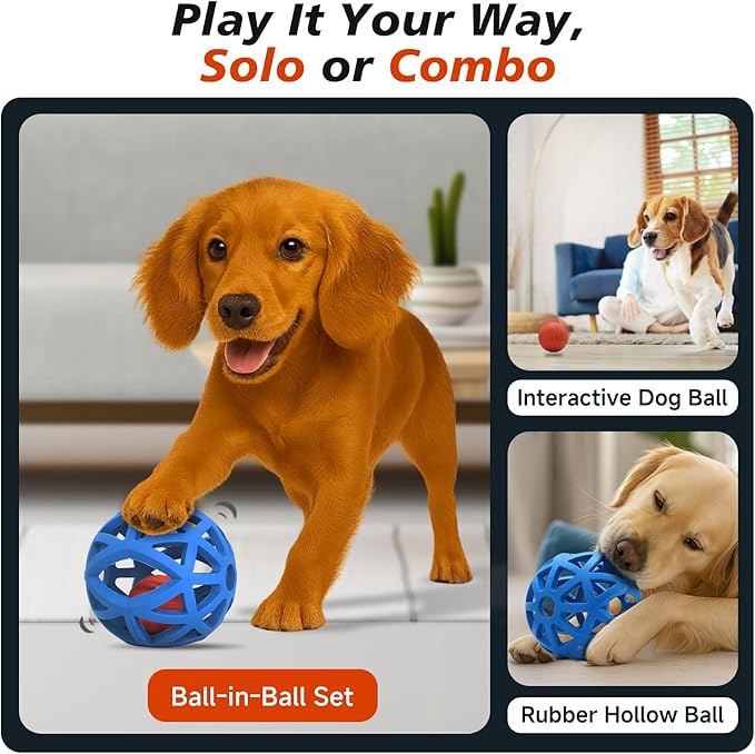 Interactive Dog Toy, Smart Jumping Bouncing Ball Inside Durable Rubber Shell, Automatic Moving Vibrating Ball for Medium/Large Dogs, Dog Enrichment Toy to Keep Them Busy (Blue & Orange)-Mewly Pet