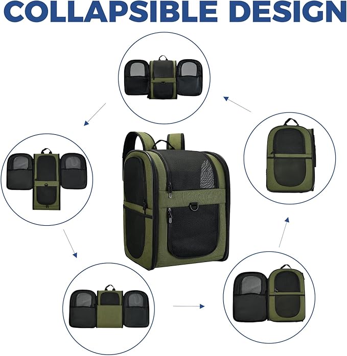 Apollo Walker Dog & Cat Carrier Backpack for 4-15lb Pets - Ventilated Safe Design with Padded Back Support, Breathable Mesh Pet Backpack for Hiking, Travel, Outdoor (Green)-Mewly Pet