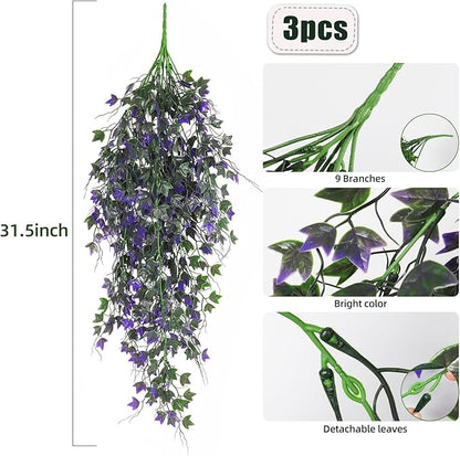 Artificial Ivy Vines Fake Plants Artificial Hanging Plants Faux Hanging Ivy Leaves Artificial Plants UV Resistant Plant for Outdoor Terrace Garden Decoration Indoor Bathroom Wall Decor(Purple)