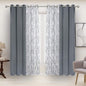 BONZER Mix and Match Curtains - 2 Pieces Branch Print Sheer Curtains and 2 Pieces Blackout Curtains for Bedroom Living Room Grommet Window Drapes, 37x95 Inch/Panel, Light Grey, Set of 4 Panels