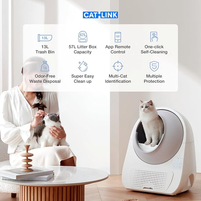 CATLINK Self Cleaning Automatic Litter Box for Cats - Hands-Free Cleanup with App Control, Double Odor Removal - Extra Large Size for 3.3~22lbs Cats - Smart Robot Cat Litter Box (Upgrade)-Mewly Pet