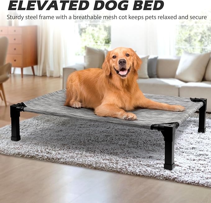 Heeyoo Elevated Dog Bed, Cooling Raised Pet Cot with Chew Proof Washable Breathable Mesh and Metal Frame, Portable Dog Cot Bed with No-Slip Feet for Outdoor or Indoor Use-Mewly Pet