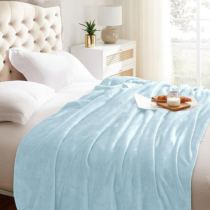 KMUSET Fleece Blanket Mist Blue Lightweight Super Soft Cozy Fuzzy Bed Blankets Microfiber Factory Shop